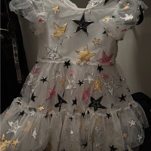 Lola + The Boys Starry Tulle Dress with Black and Gold Accents